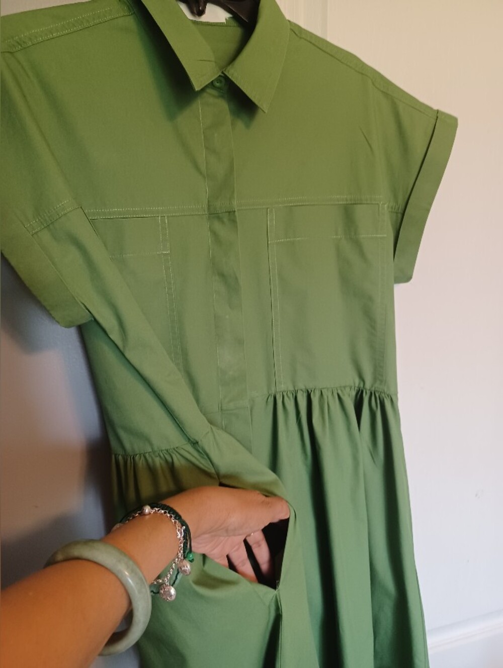 Maye HARPER Midi Shirtdress - Apple Green Color; 100% Cotton; Size S - Picture 2 of 5